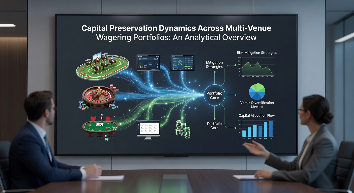 Dashboard visualization of multi-venue wagering portfolio performance with capital flow arrows and preservation threshold indicators